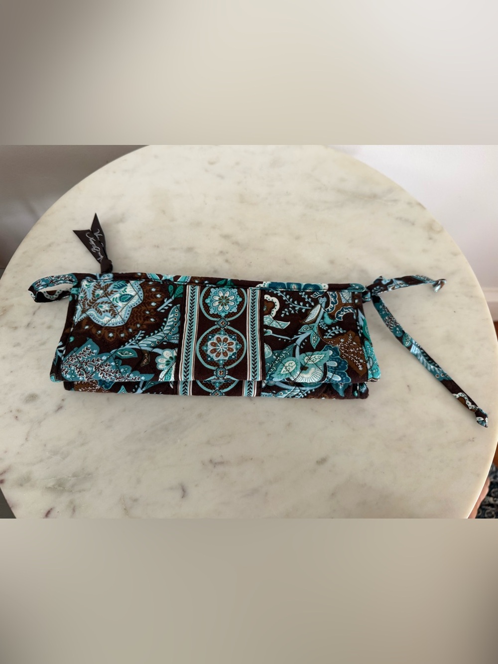 Vera Bradley Java Blue Retired Zippered Brush Pencil Pouch Bag Makeup NWOT